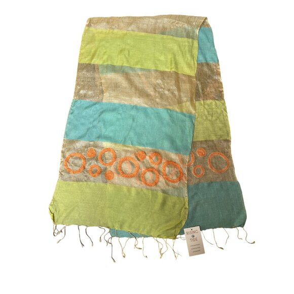 Rising Tide Handcrafted Sheer Scarf With Burnout Velvet Circles & Wide Colorful - Picture 2 of 8